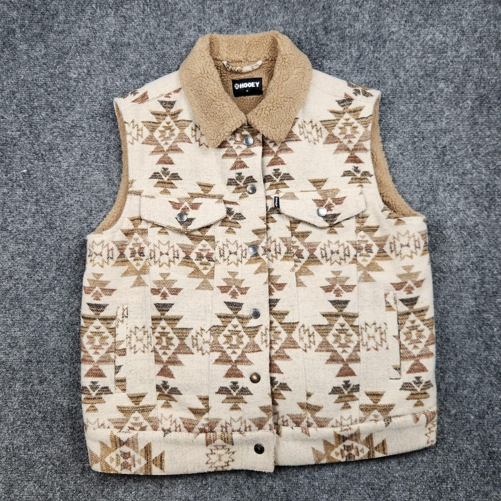 Hooey Vest Mens Medium Beige Aztec Sherpa Fleece Lined‎ Western PN94894